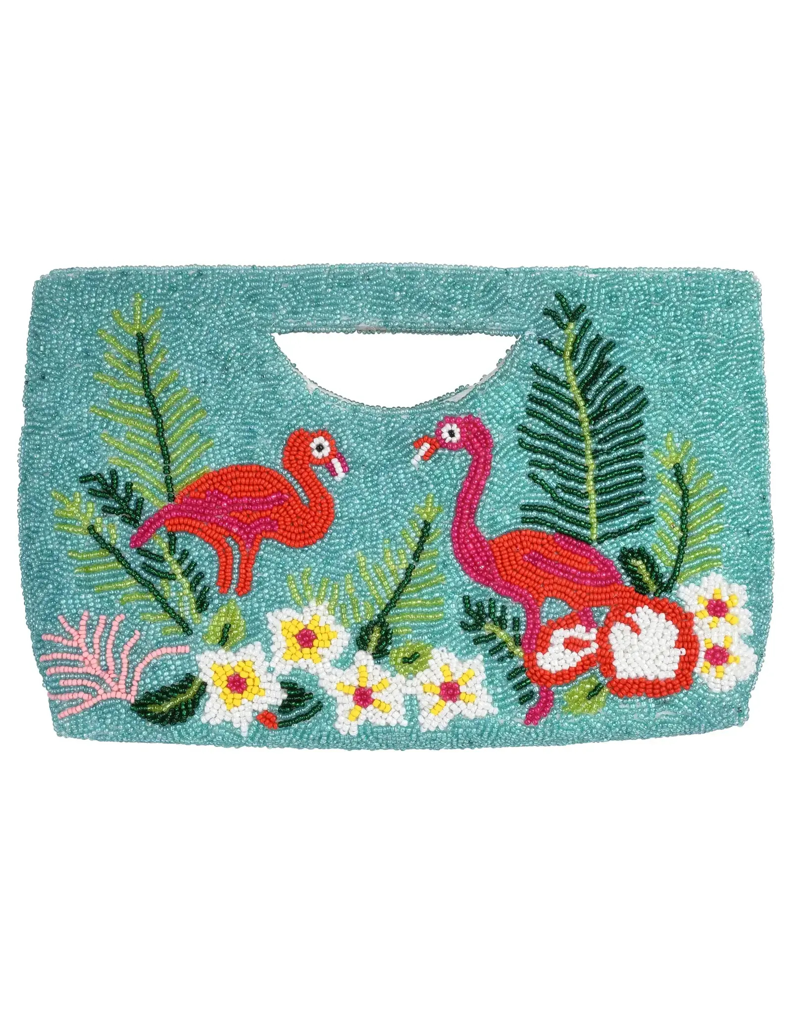 Flamingo Half Moon Beaded Clutch