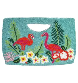 Flamingo Half Moon Beaded Clutch