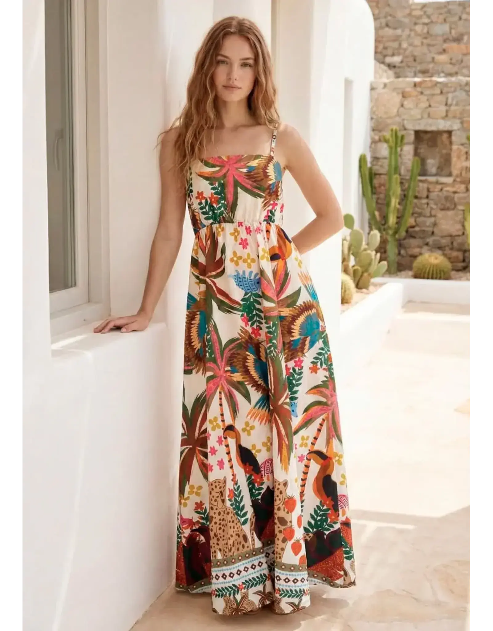 Telma Spaghetti Strap Printed Cotton Dress