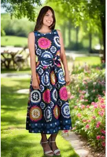Luciana Navy Multi-Print Belted Tank Dress