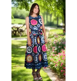 Luciana Navy Multi-Print Belted Tank Dress