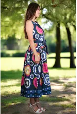 Luciana Navy Multi-Print Belted Tank Dress
