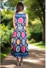 Luciana Navy Multi-Print Belted Tank Dress