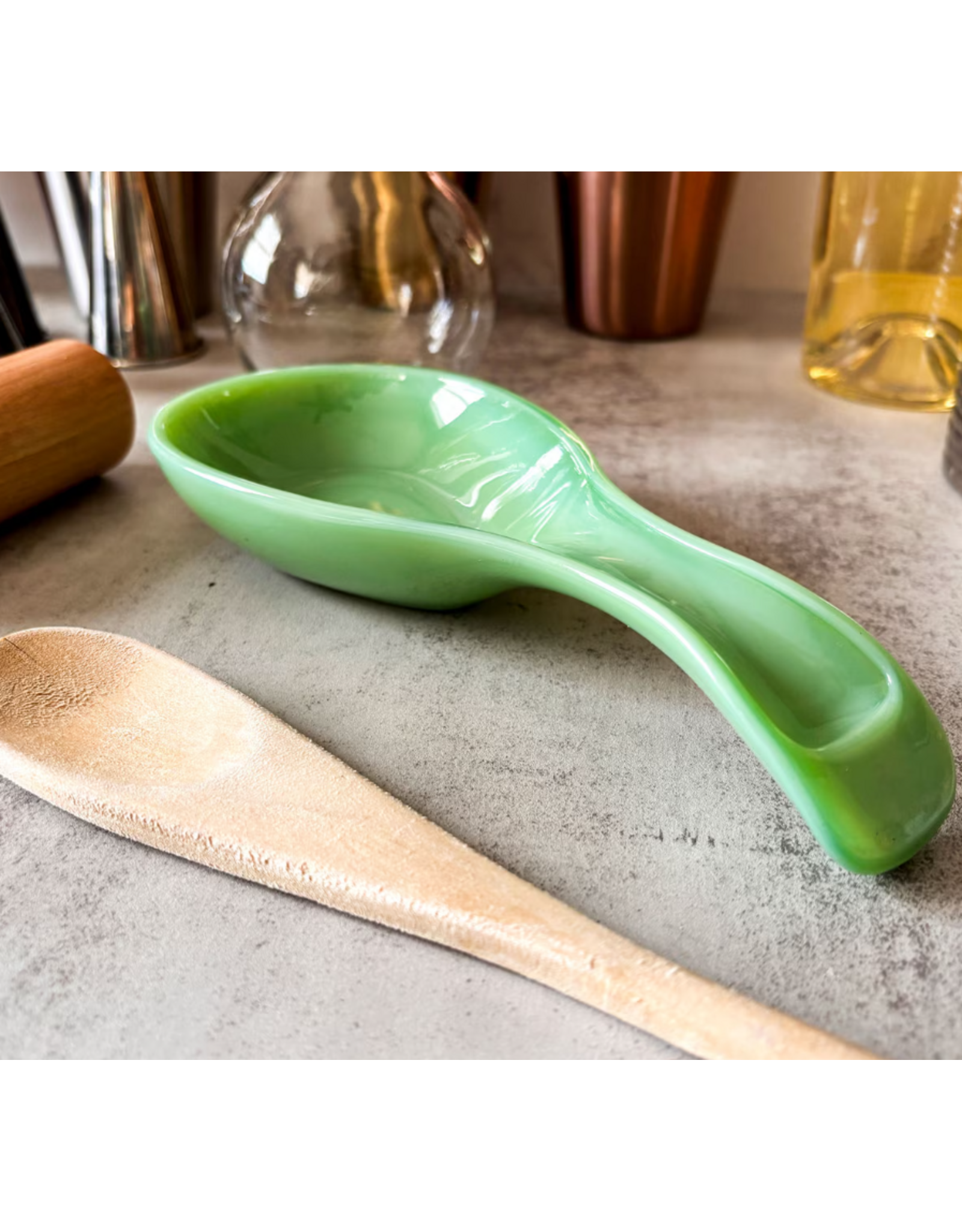 TableCraft Jadeite Glass Collection Spoon Rest