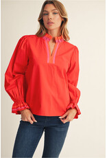 Angie Red Ruffle Long Puff Sleeve Top