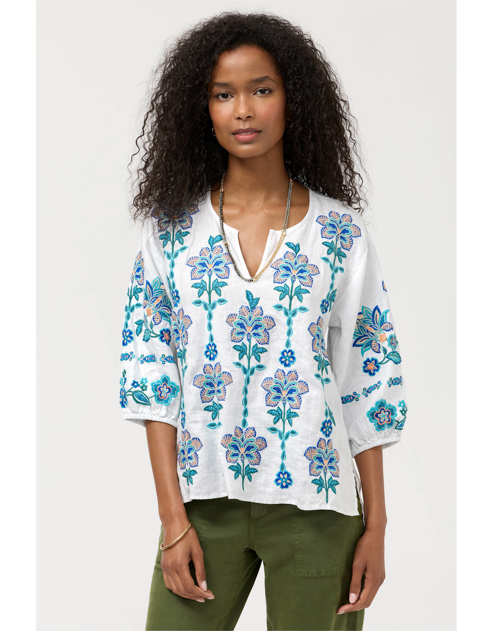 Johnny Was Johnny Was Split Neck Linen Blouse - Boheme