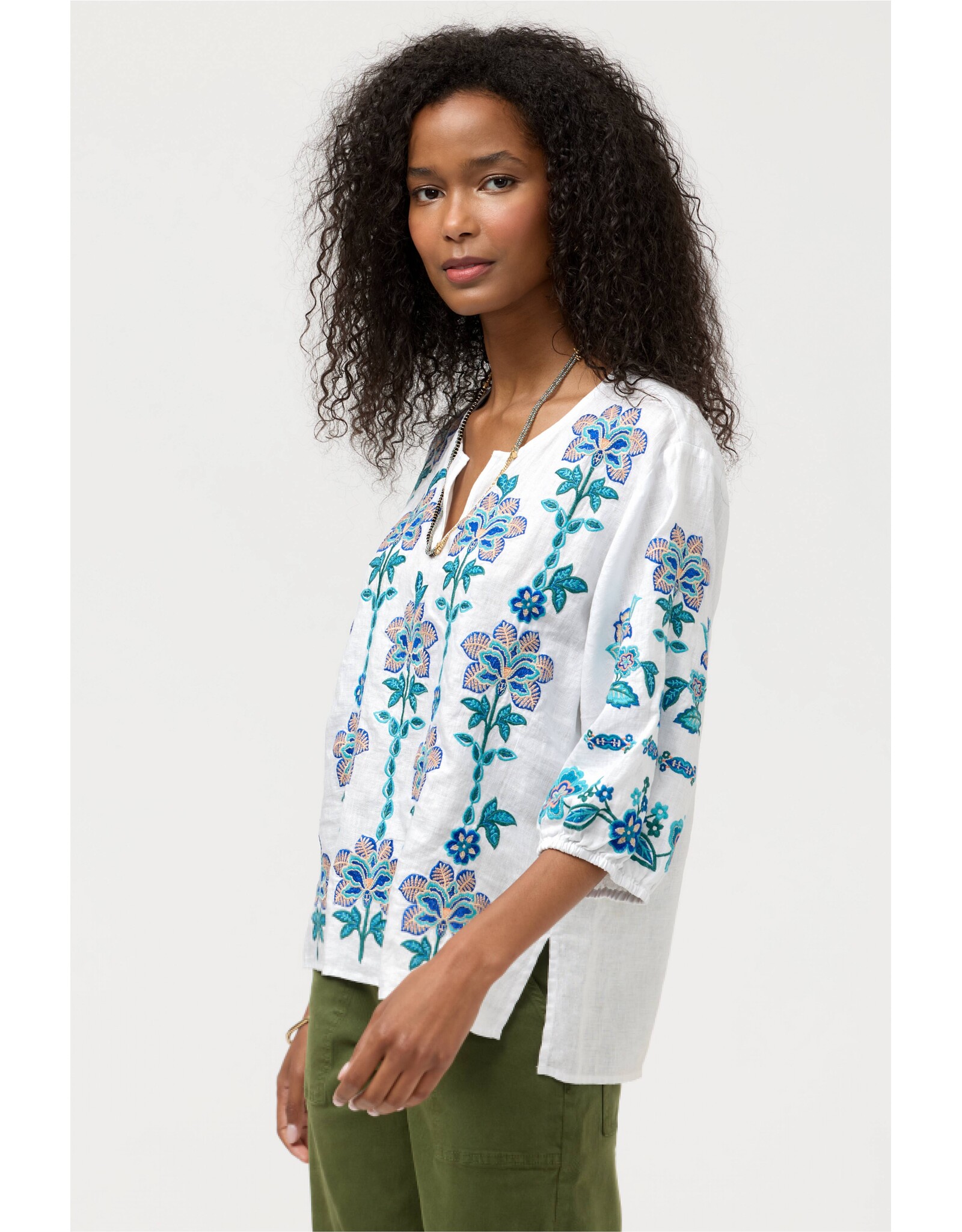 Johnny Was Johnny Was Split Neck Linen Blouse - Boheme