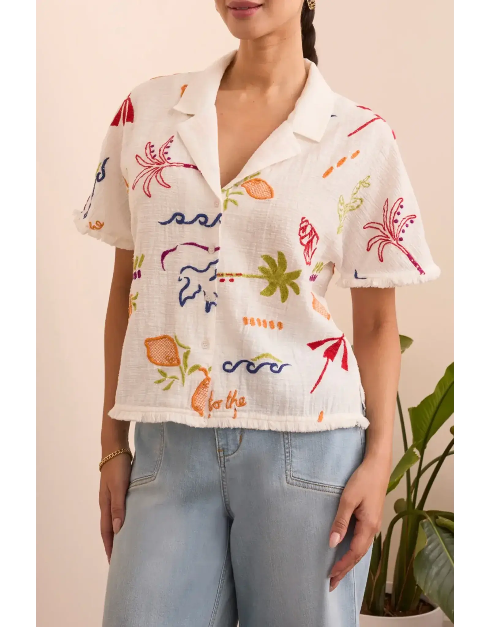 Tribal Tribal Embroidered Blouse w/ Fringe