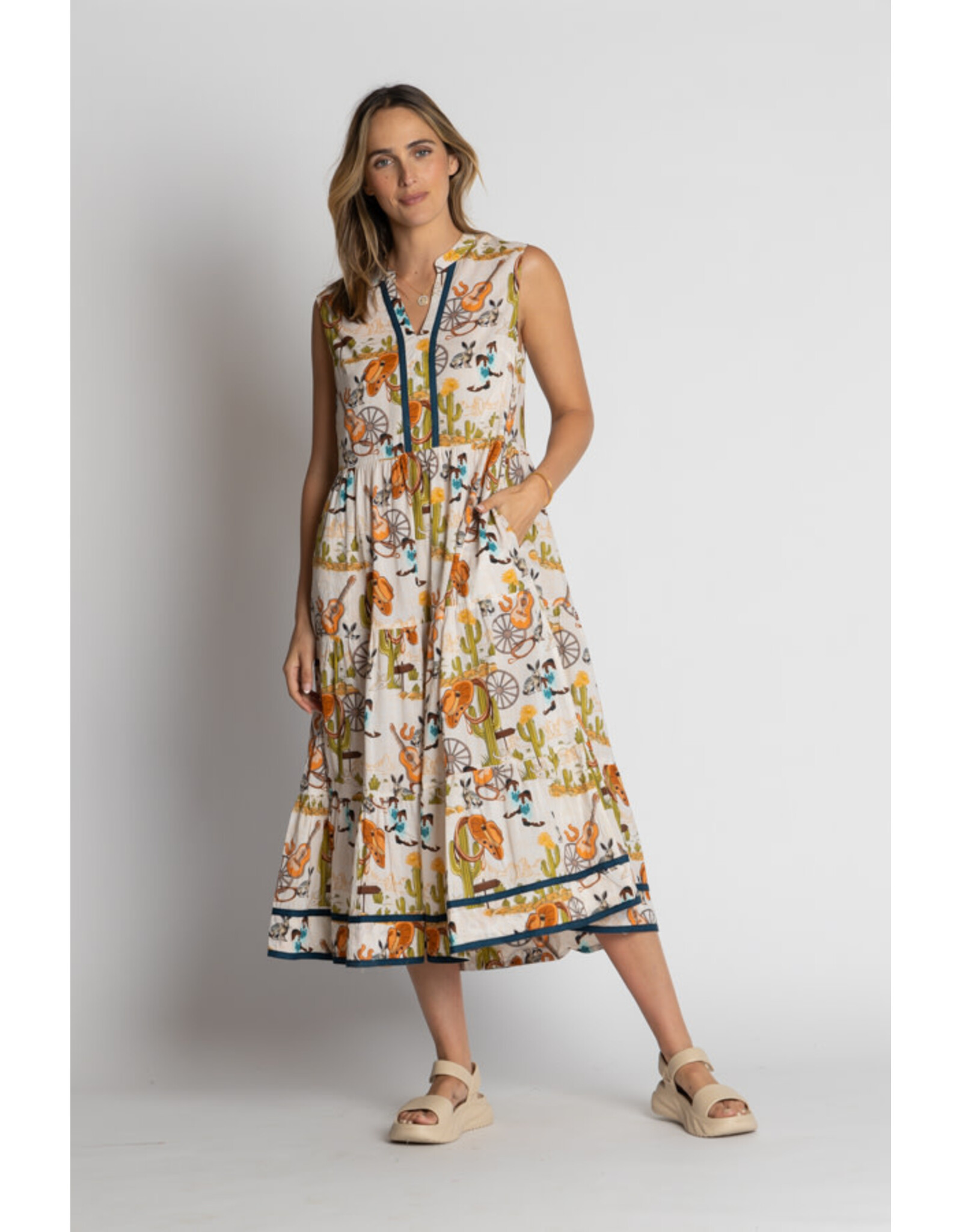 Prairie Sleeveless Midi Dress White