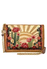 Desert Sunrise Beaded Cactus and Floral Crossbody Handbag