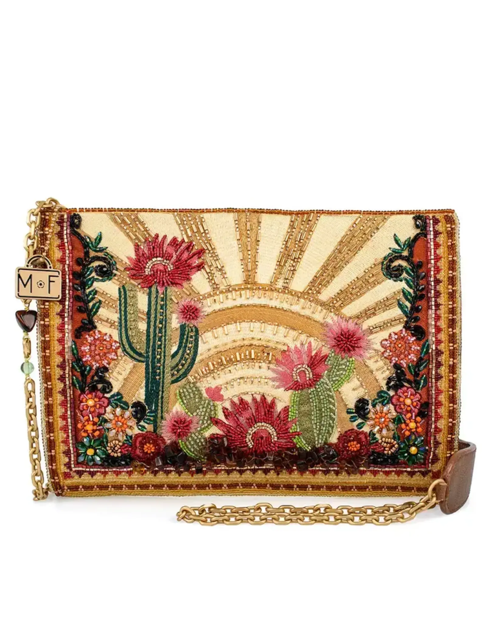 Desert Sunrise Beaded Cactus and Floral Crossbody Handbag