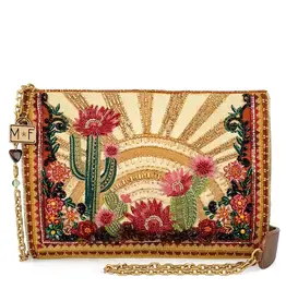 Desert Sunrise Beaded Cactus and Floral Crossbody Handbag