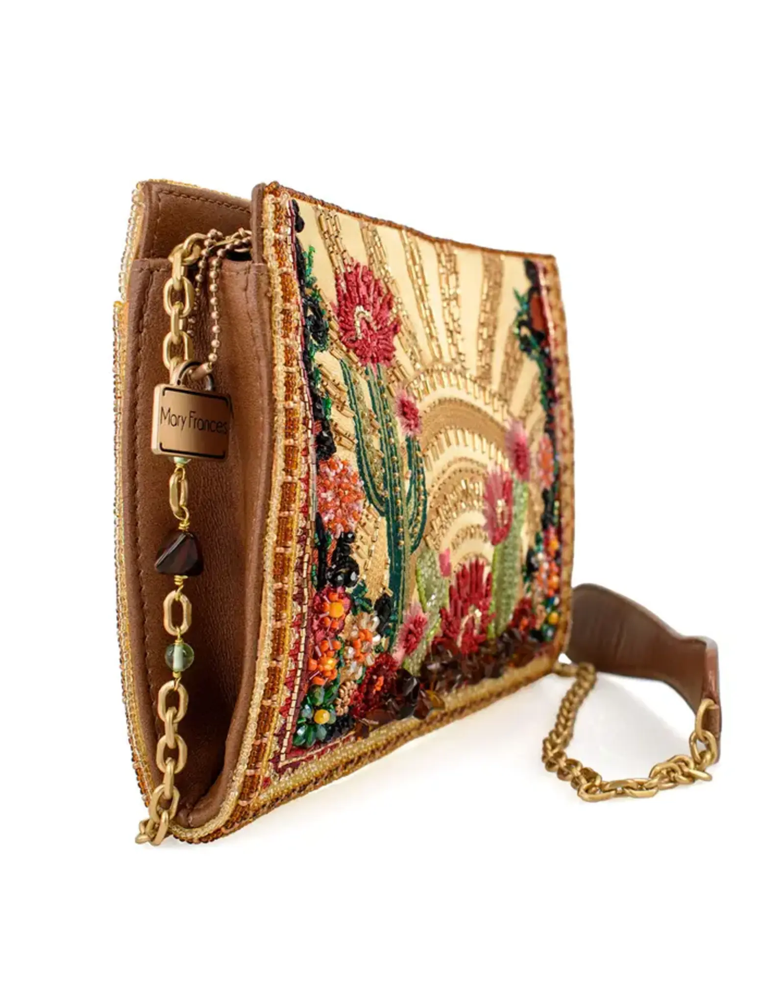 Desert Sunrise Beaded Cactus and Floral Crossbody Handbag