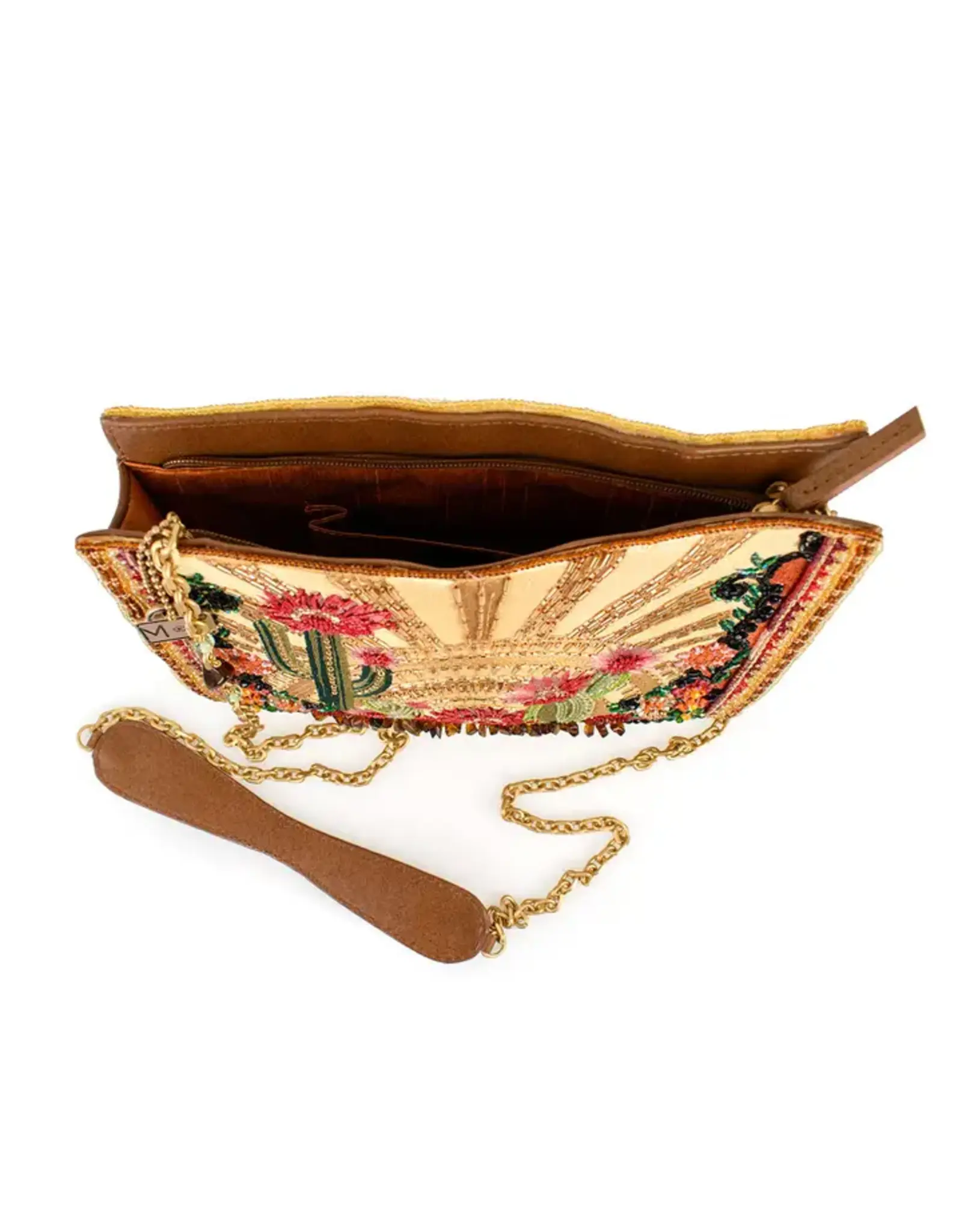 Desert Sunrise Beaded Cactus and Floral Crossbody Handbag