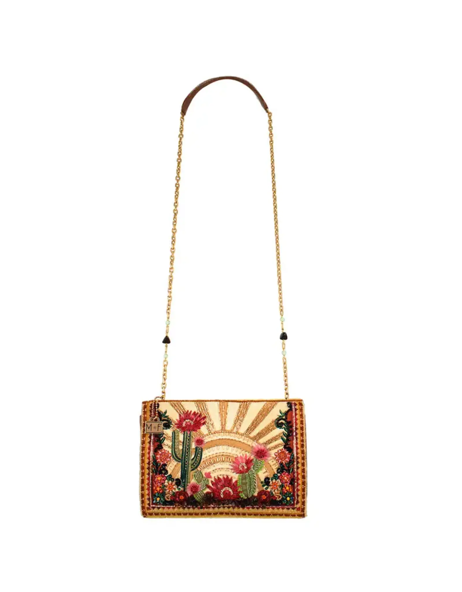 Desert Sunrise Beaded Cactus and Floral Crossbody Handbag
