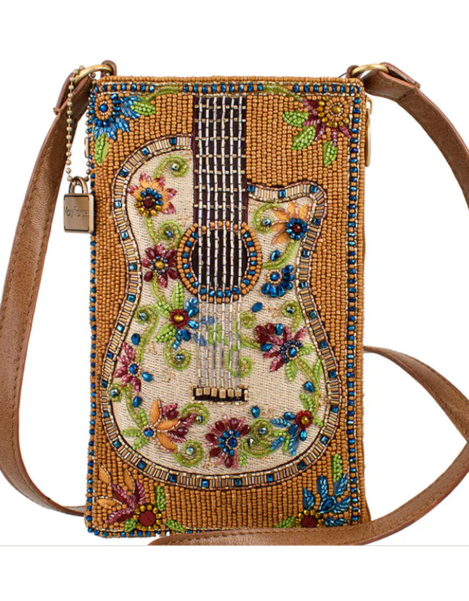 Garden Groove Ivory Guitar with Flowers Beaded Crossbody