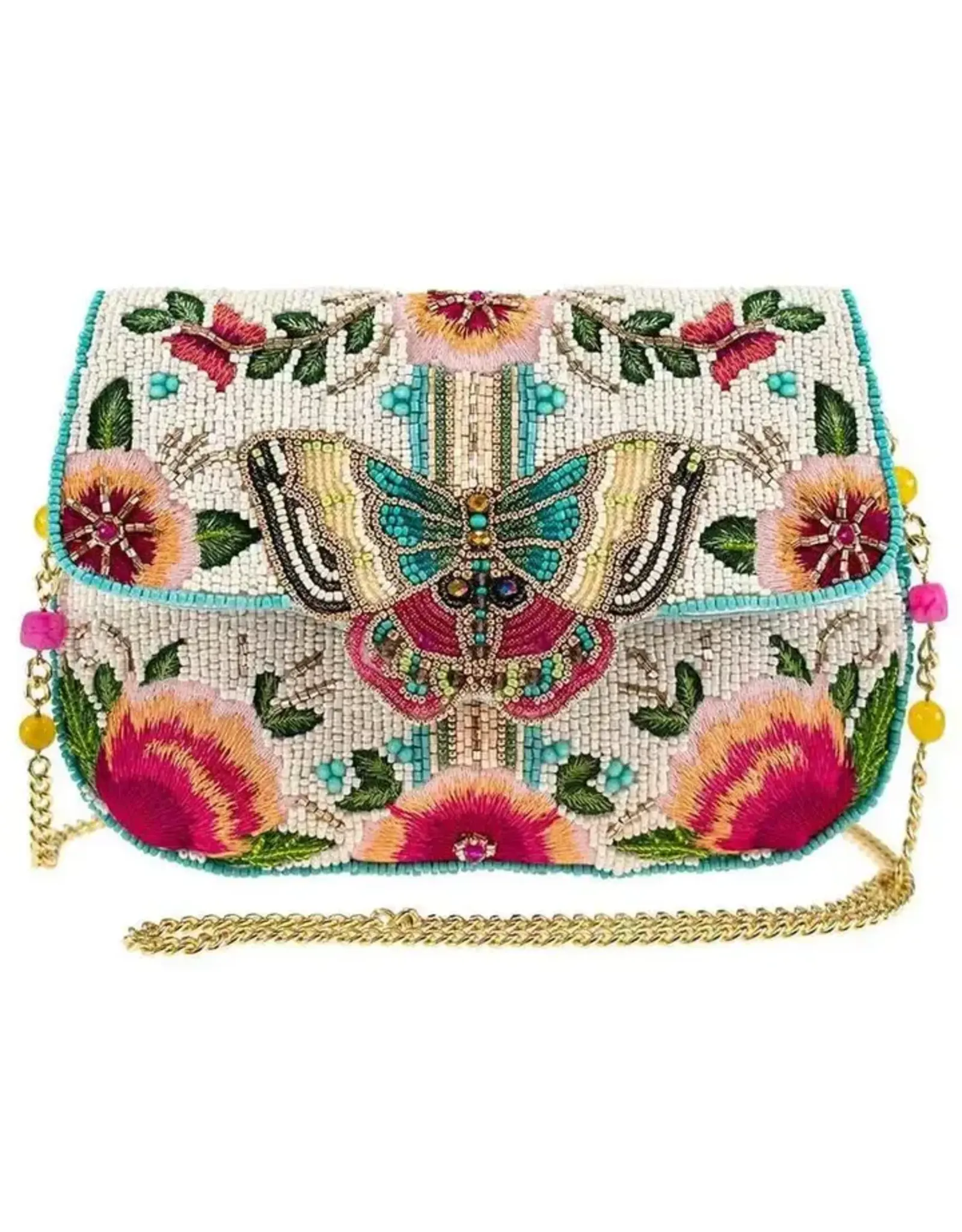 Dream Chaser Ivory Beaded Butterfly Crossbody Clutch Handbag
