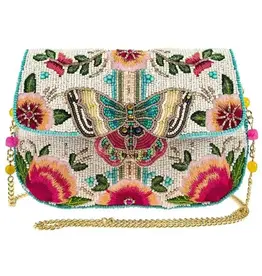 Dream Chaser Ivory Beaded Butterfly Crossbody Clutch Handbag