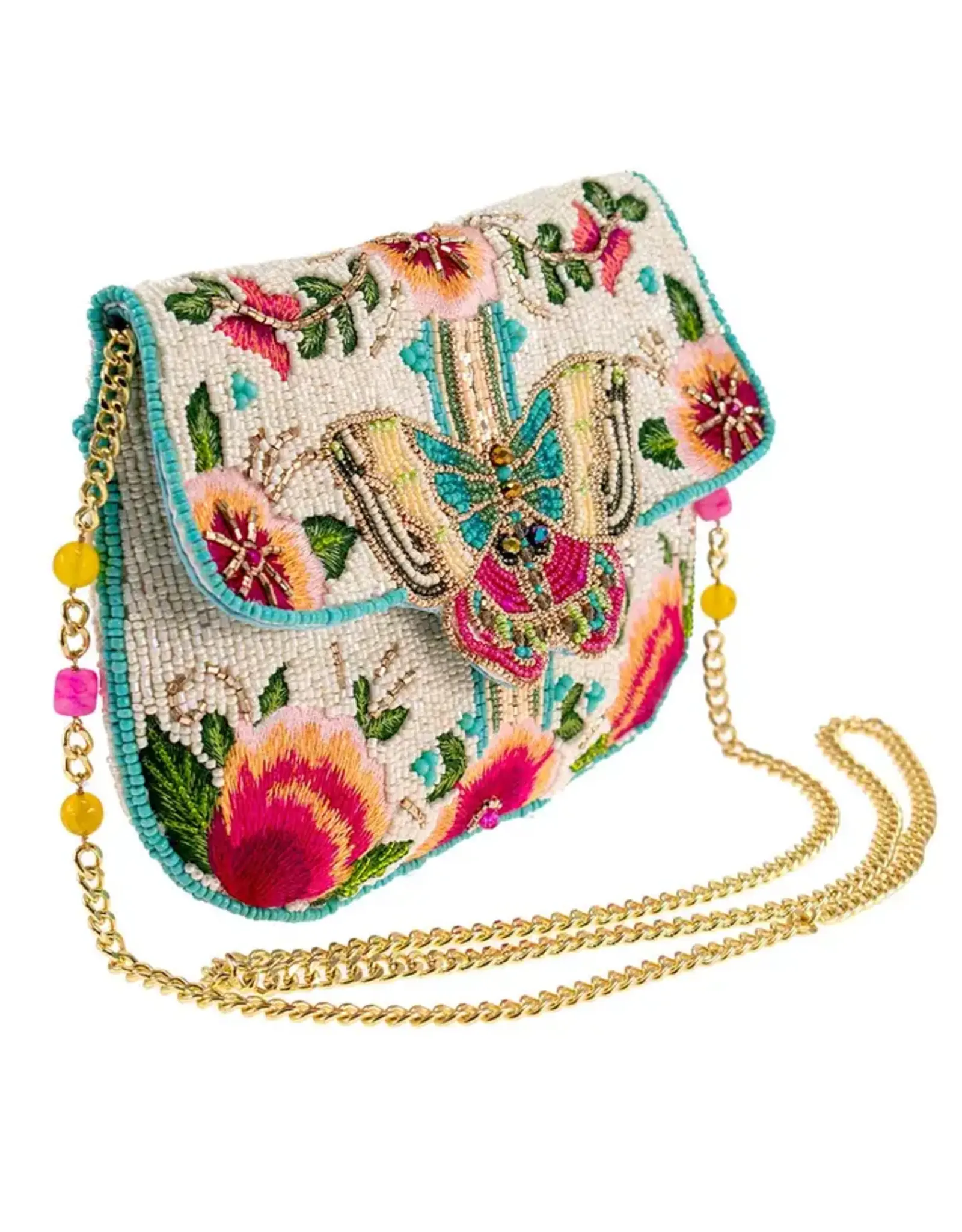 Dream Chaser Ivory Beaded Butterfly Crossbody Clutch Handbag