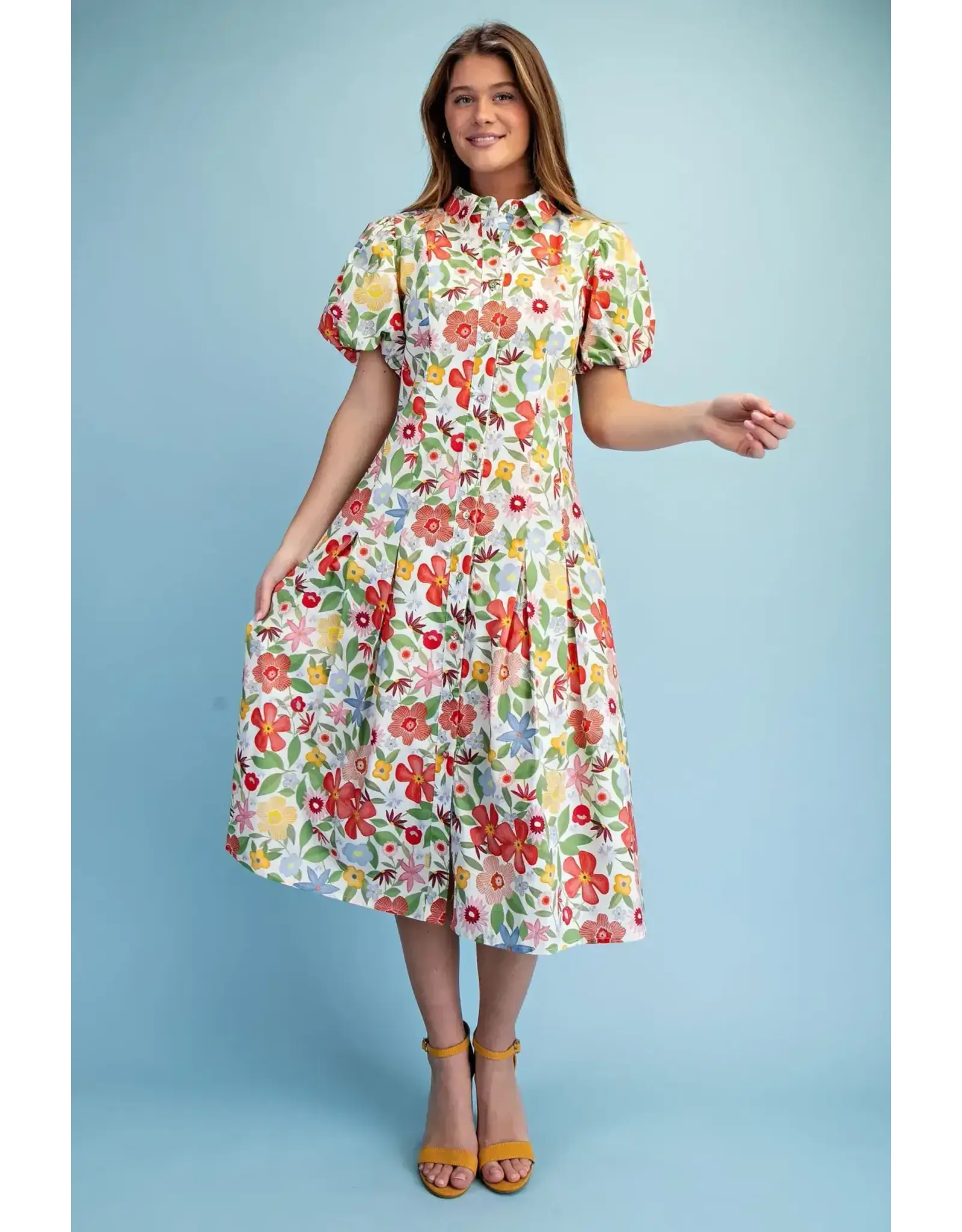 Dahlia Floral Print Pleated Midi Dress