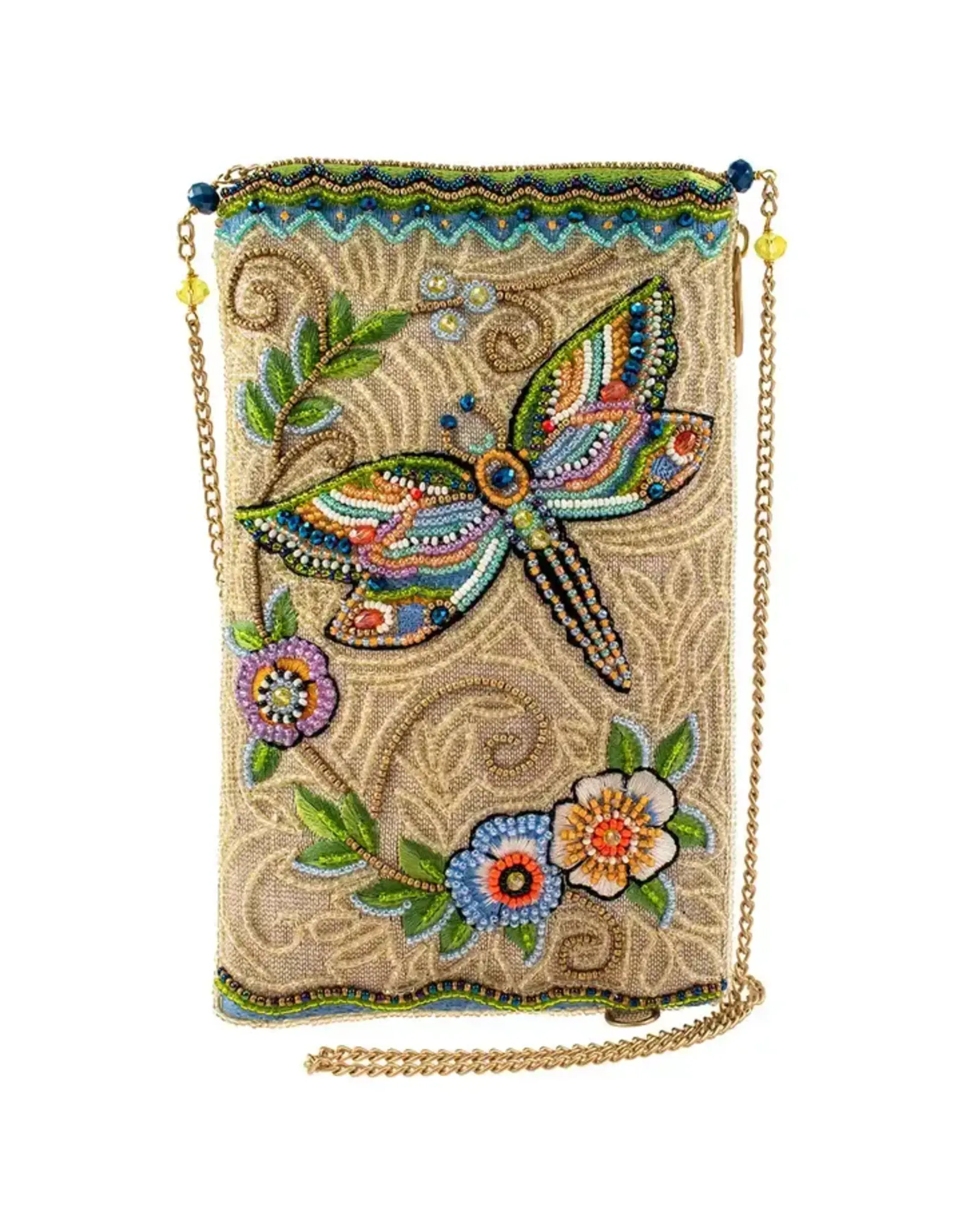 Soaring Spirit Beaded Dragonfly and Floral Crossbody Bag