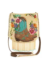Line Dance Beaded Cowboy Boots and Flowers Crossbody Handbag