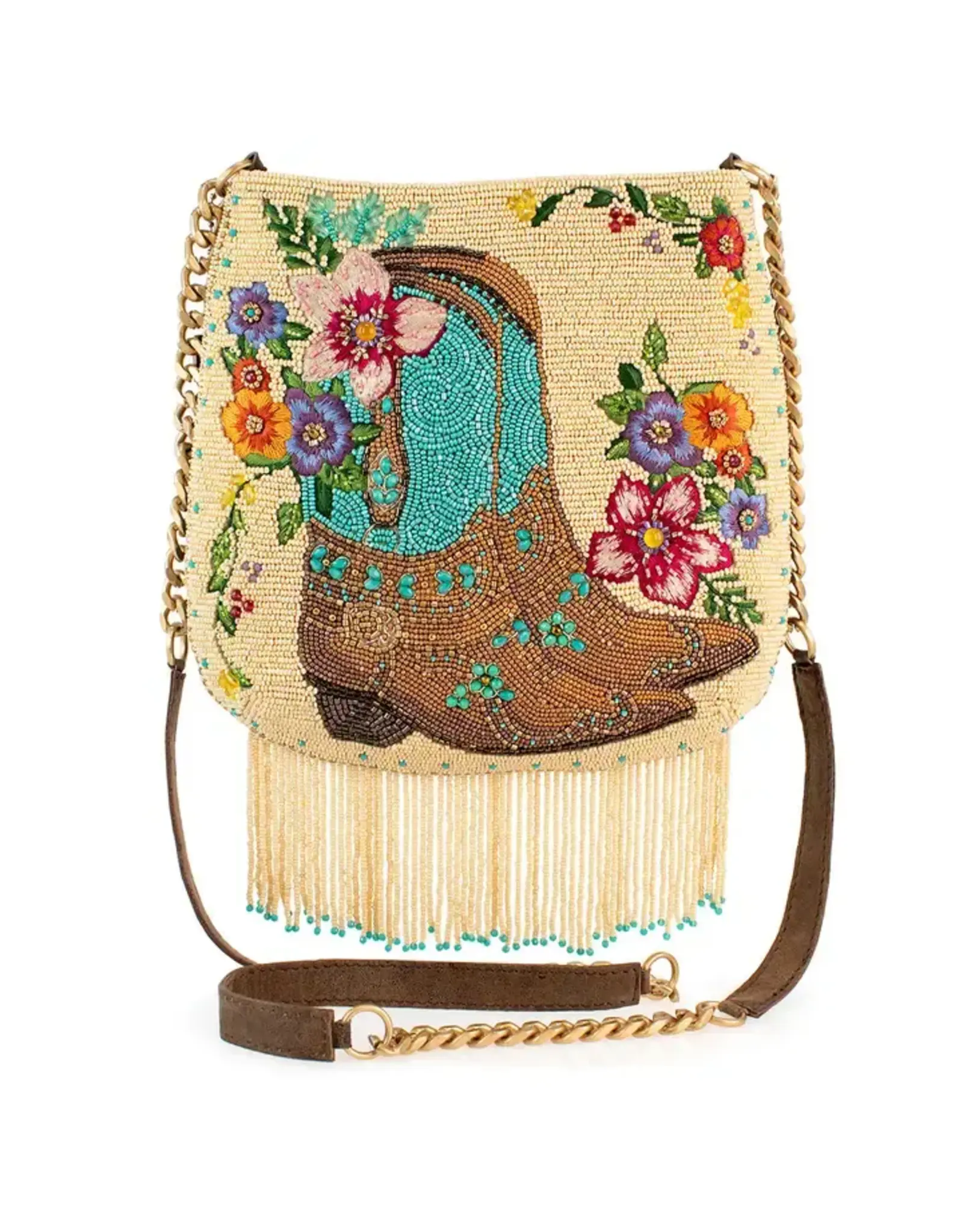 Line Dance Beaded Cowboy Boots and Flowers Crossbody Handbag