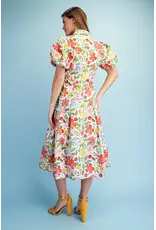 Dahlia Floral Print Pleated Midi Dress