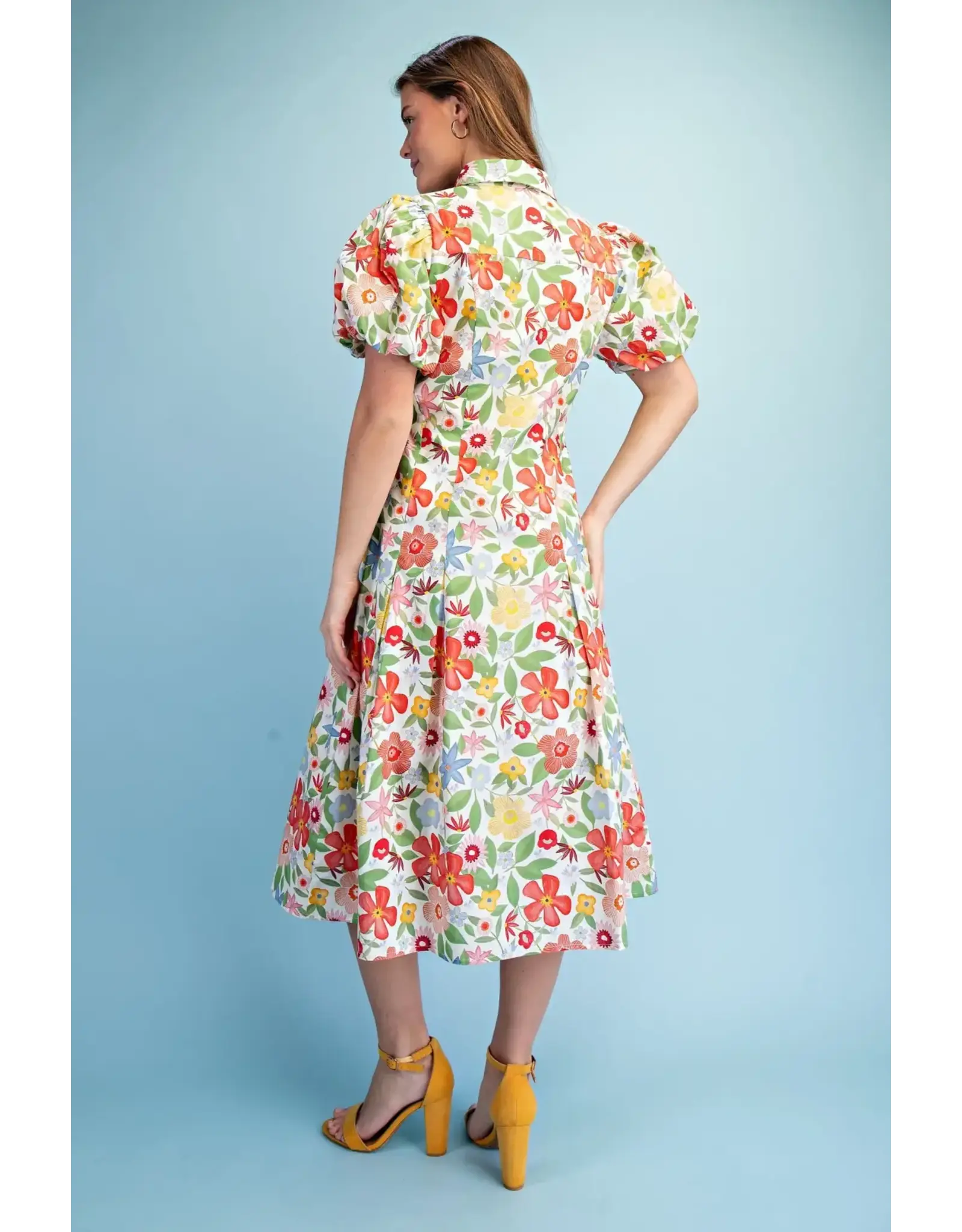 Dahlia Floral Print Pleated Midi Dress