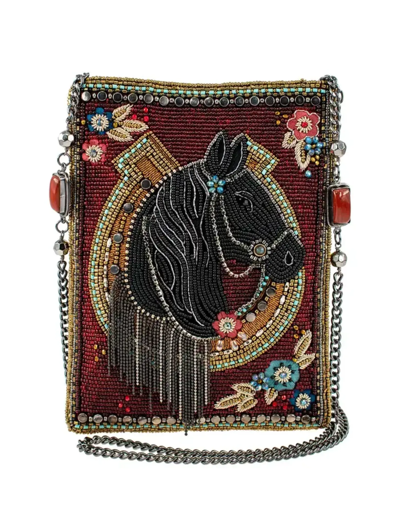 Let's Gallop Beaded Black Horse Mini Crossbody Handbag