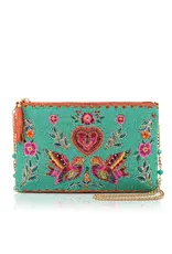 Two in Love Lovebirds and Heart On Turquoise Beaded Handbag