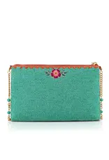 Two in Love Lovebirds and Heart On Turquoise Beaded Handbag