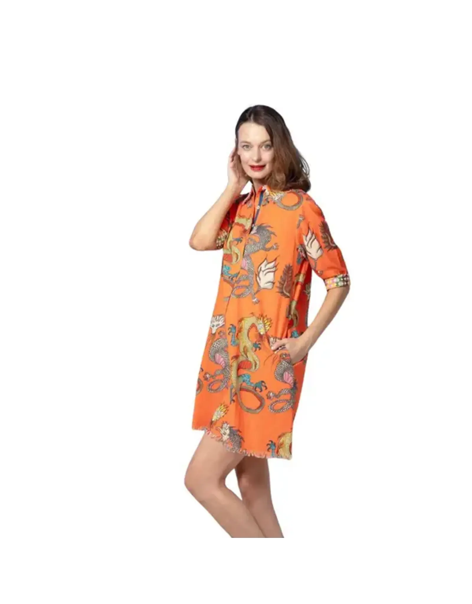 Dizzy Lizzie Chatham Dress Orange Dragon Print