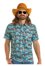 Rock & Roll Denim Novelty Printed Polo Bright Turquoise