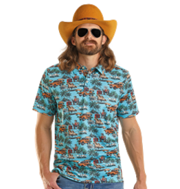 Rock & Roll Denim Novelty Printed Polo Bright Turquoise