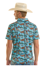 Rock & Roll Denim Novelty Printed Polo Bright Turquoise