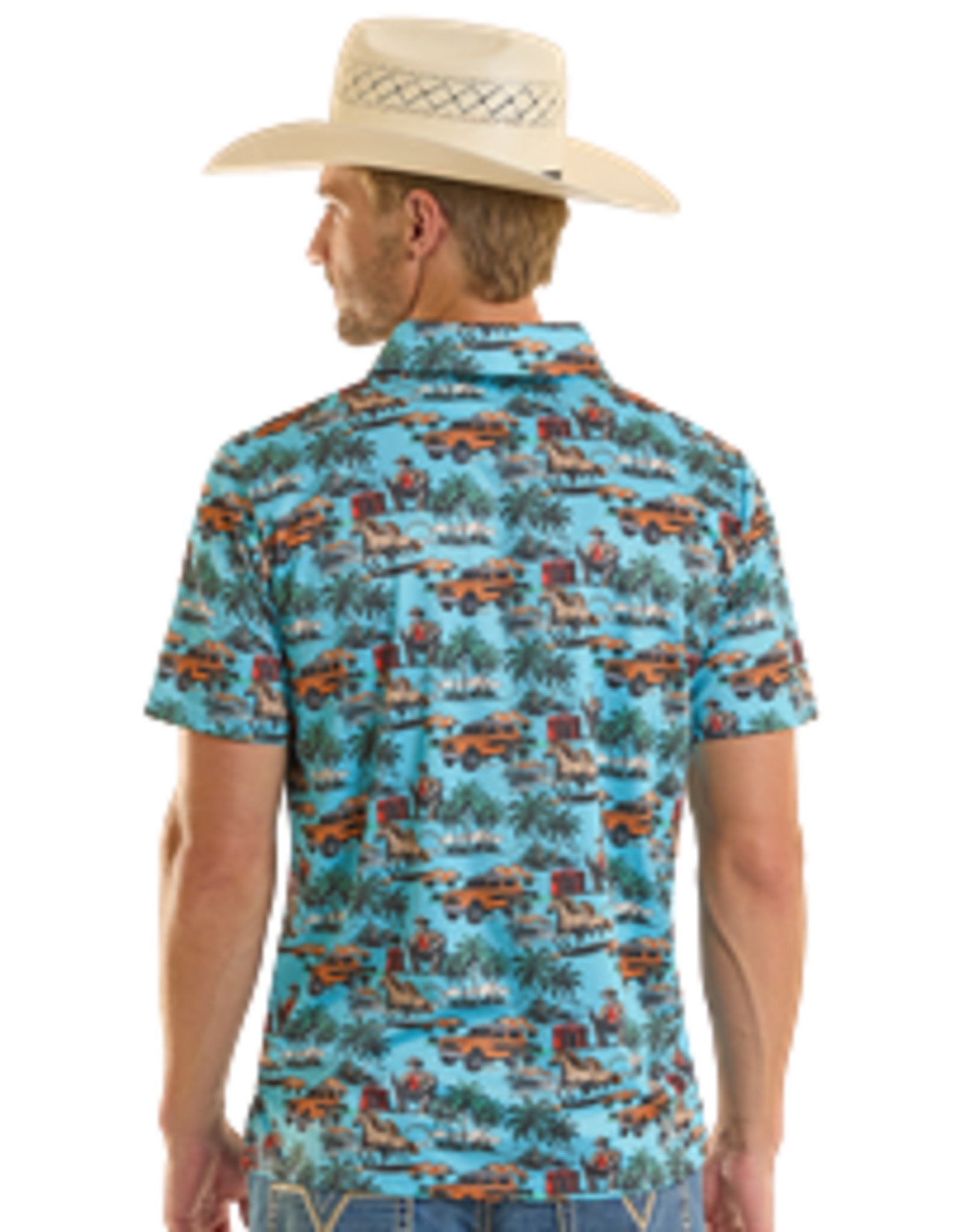 Rock & Roll Denim Novelty Printed Polo Bright Turquoise