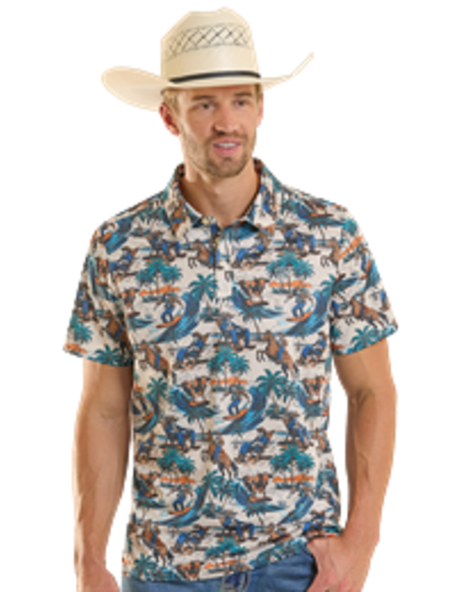 Rock & Roll Denim Novelty Printed Polo Natural