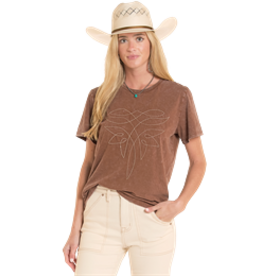 Rock & Roll Denim Boot Stitch T Shirt Mahogany