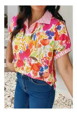 Trumi Striped Trim Floral Top