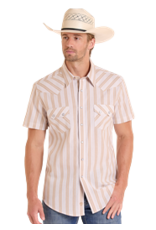 Rock & Roll Denim Yarn Dye Stripe Short Sleeve Snap Tan