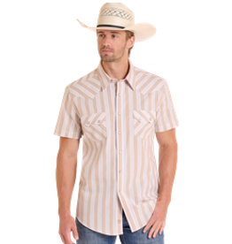 Rock & Roll Denim Yarn Dye Stripe Short Sleeve Snap Tan