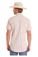 Rock & Roll Denim Yarn Dye Stripe Short Sleeve Snap Tan