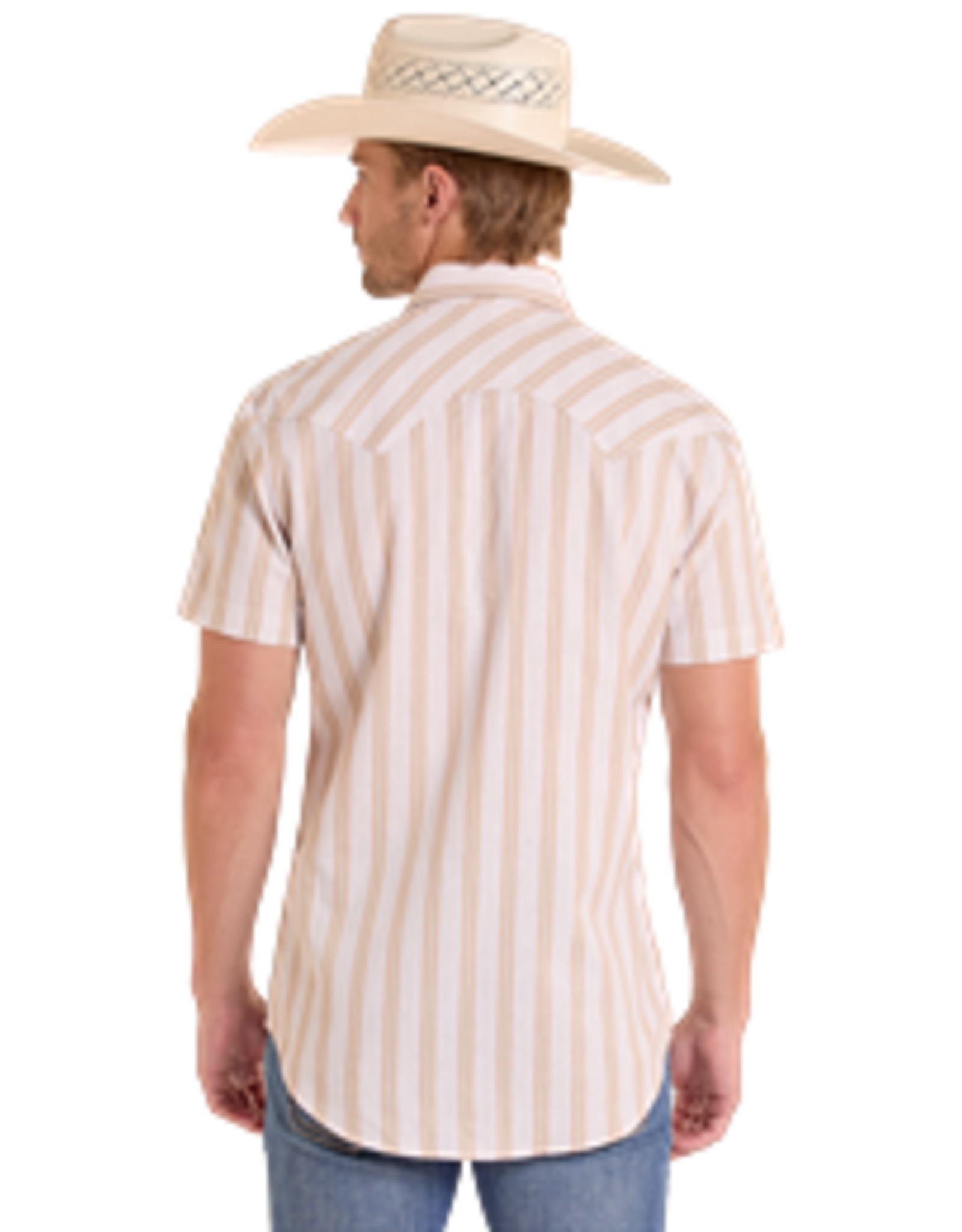 Rock & Roll Denim Yarn Dye Stripe Short Sleeve Snap Tan