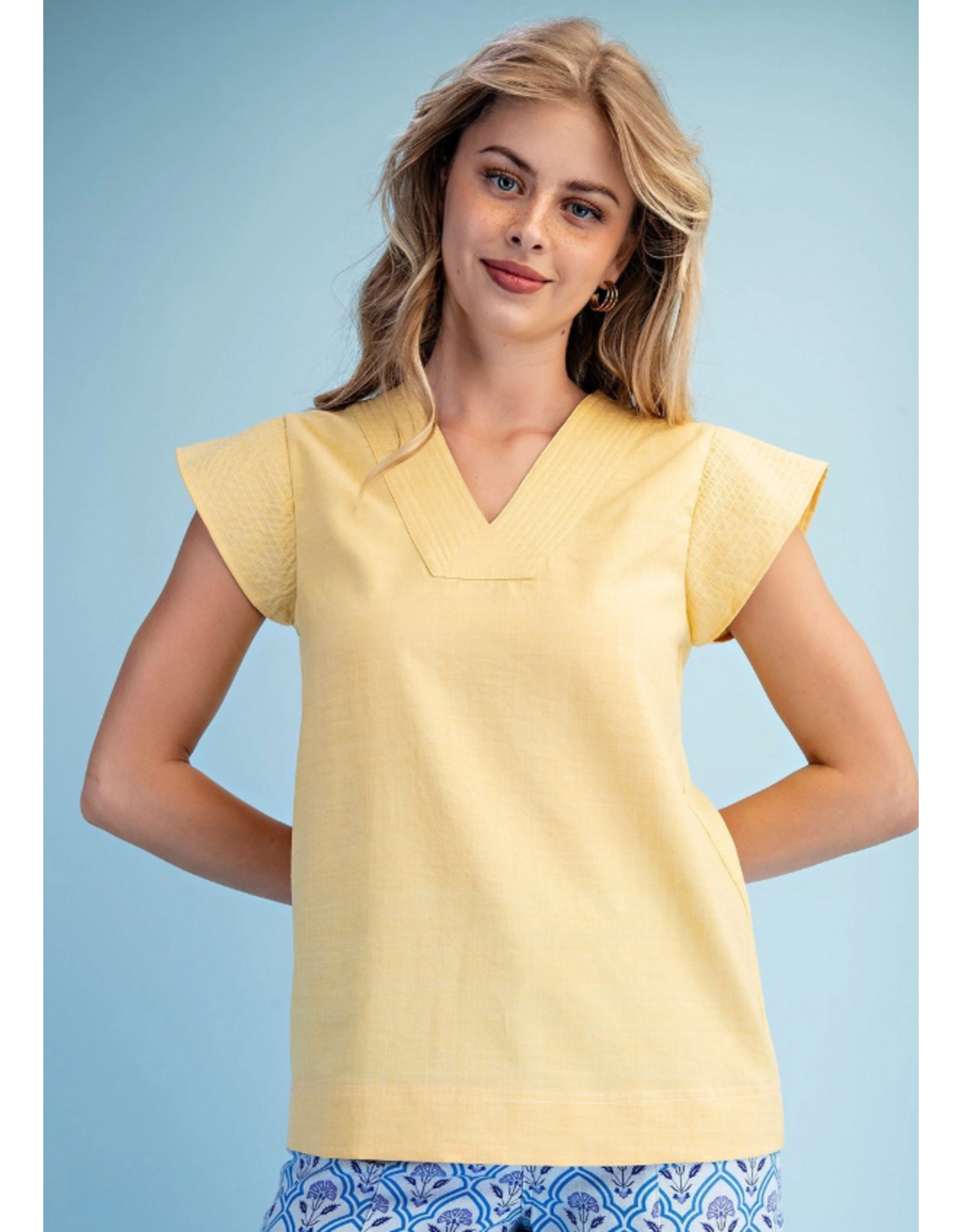 Sunshine Trapunto Stitch Top Yellow