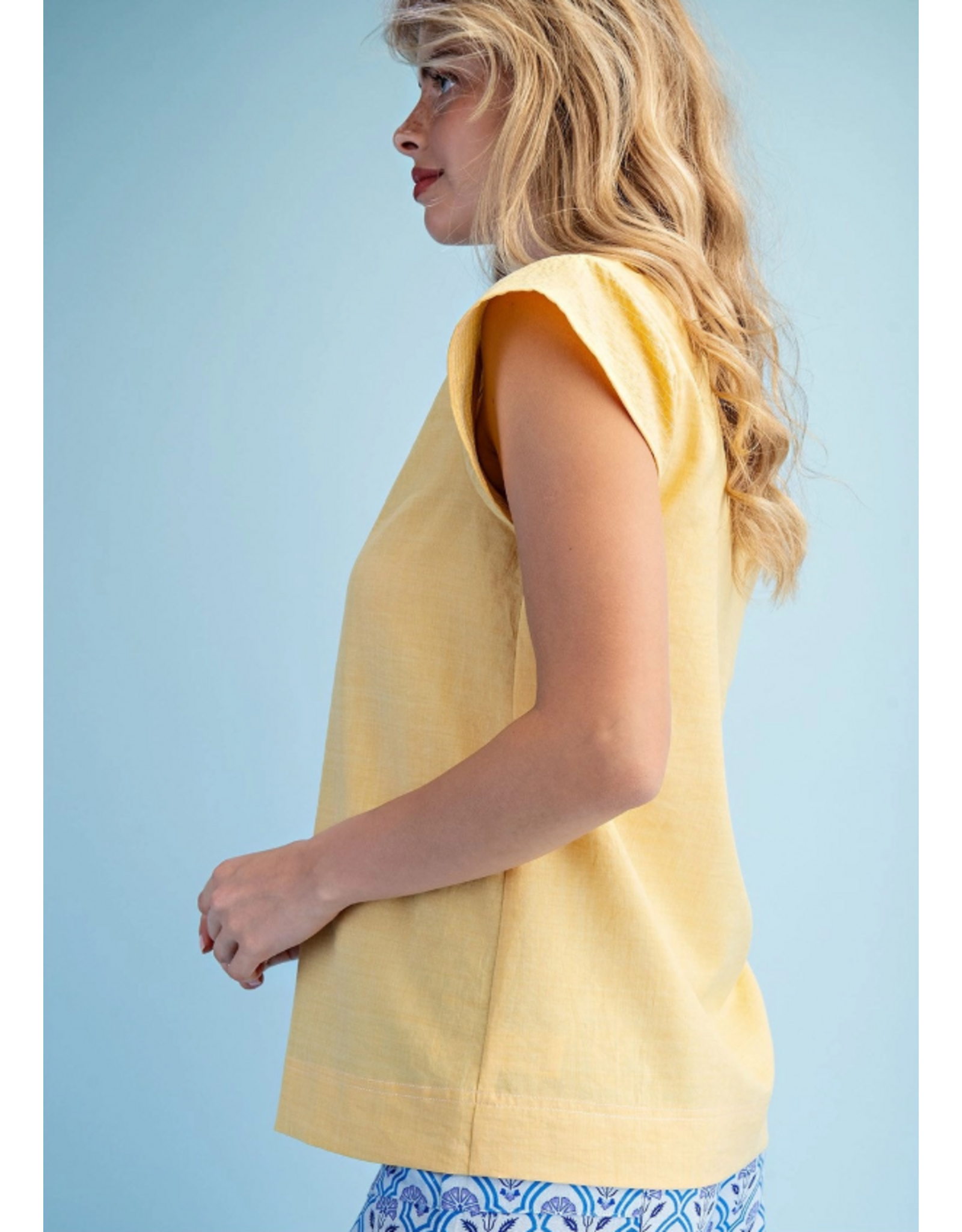 Sunshine Trapunto Stitch Top Yellow