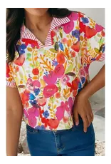 Trumi Striped Trim Floral Top