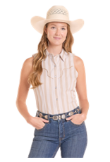 Rock & Roll Denim Stripe Sleeveless Snap Tan