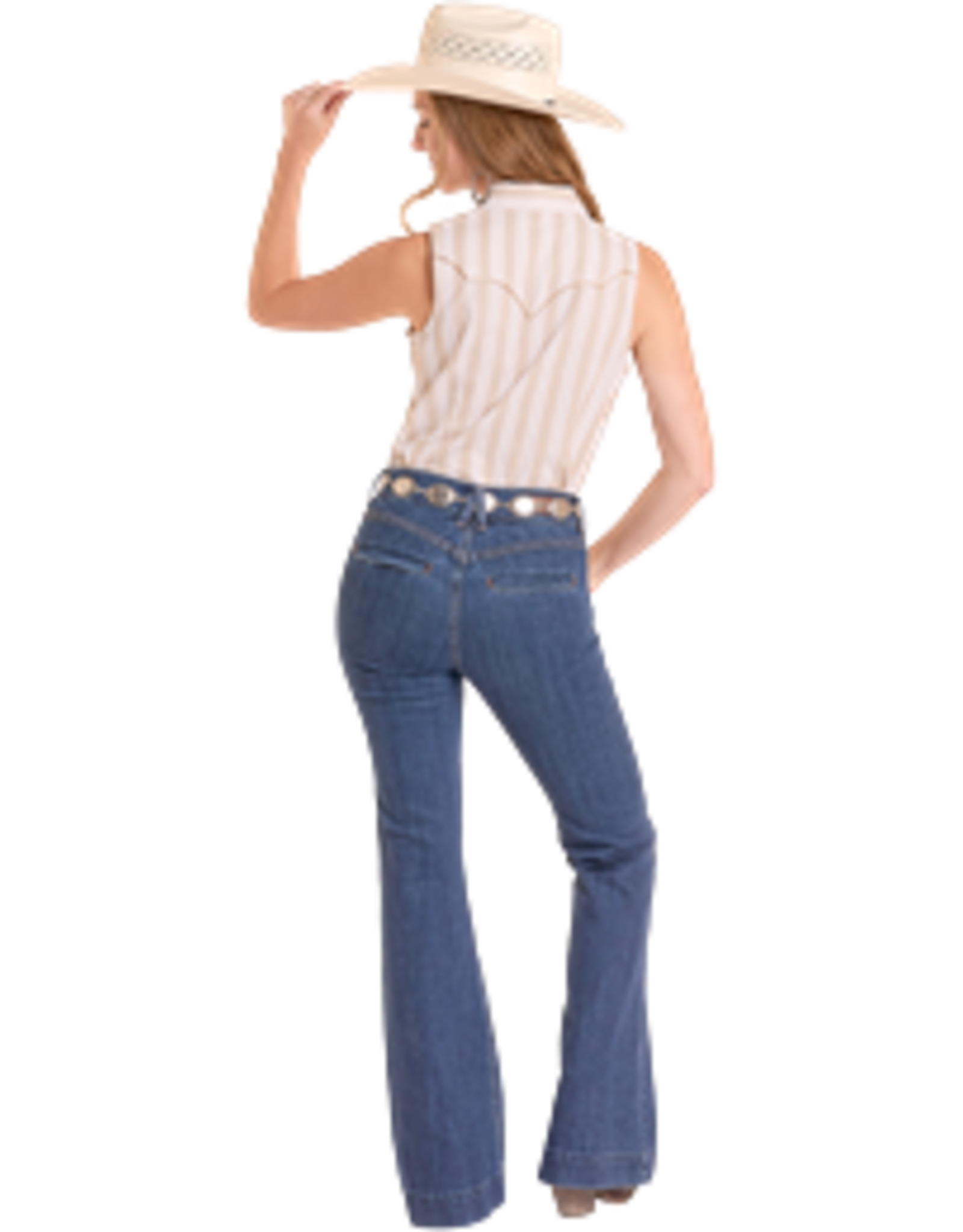 Rock & Roll Denim Stripe Sleeveless Snap Tan