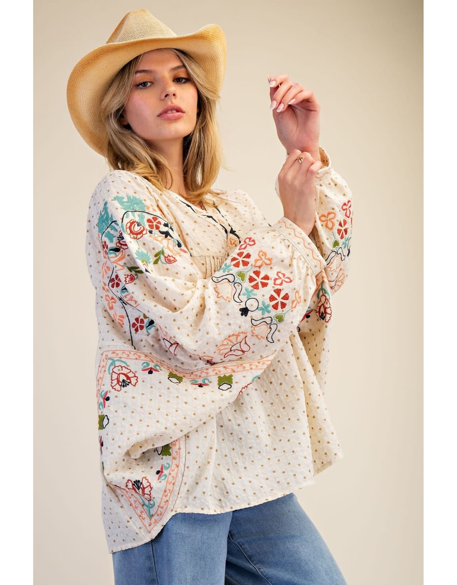 Helena Embroidered Polka Dot Swing Top